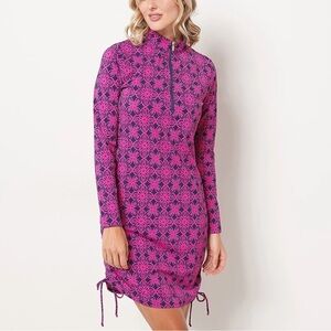 AmberNoon II By Dr. Erum Ilyas Sz XS Berry Tile Half-Zip Swim Cover-Up Dress NWT